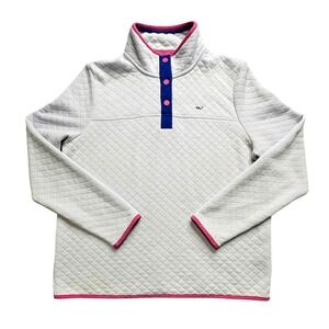 Vineyard Vines Pullover Womens Gray Quilted 1/4 Snap Mock Neck Whale Logo-Large